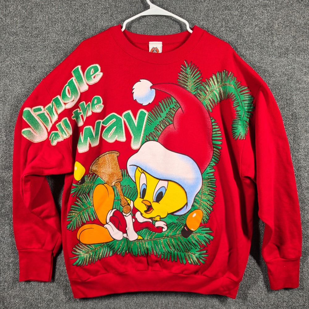 Looney Tunes Tweety Bird Christmas Sweatshirt Mens XL Red 1997 Vintage Jingle